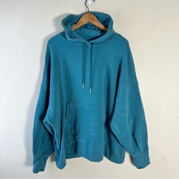 Athleta Balance Waffle Hoodie Sweatshirt Size 2X Teal Green Oversized Comfy - Picture 4 of 13